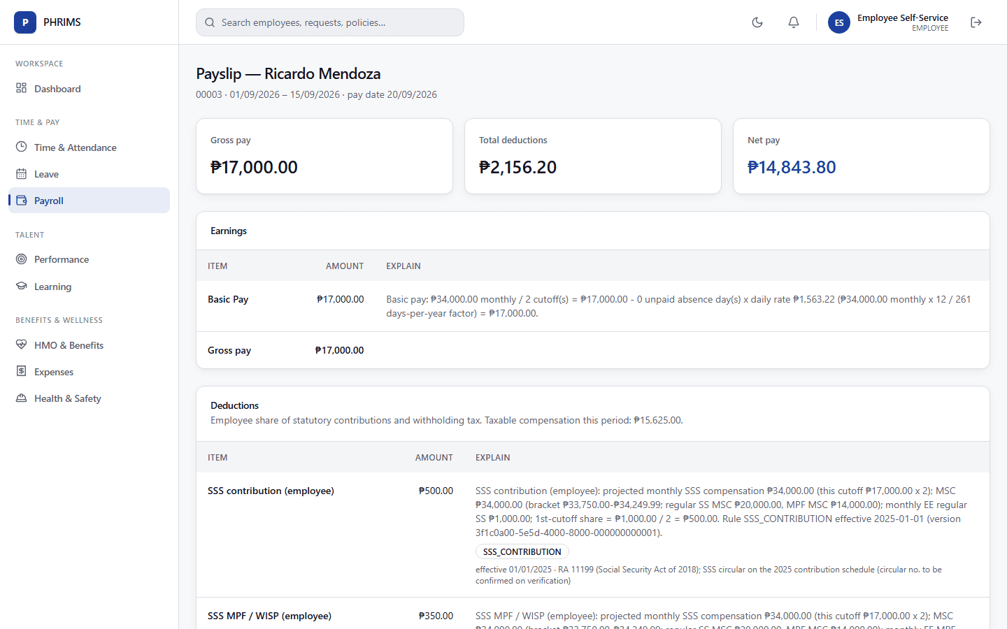 Payroll & payslip trace